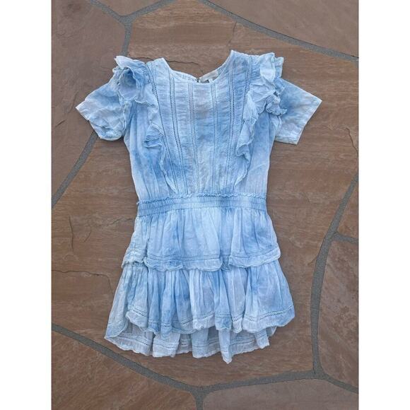 LoveShackFancy Corelli Dress Ruffled Cotton Blue Polka Dot Lace Mini Blue Large - Picture 1 of 5